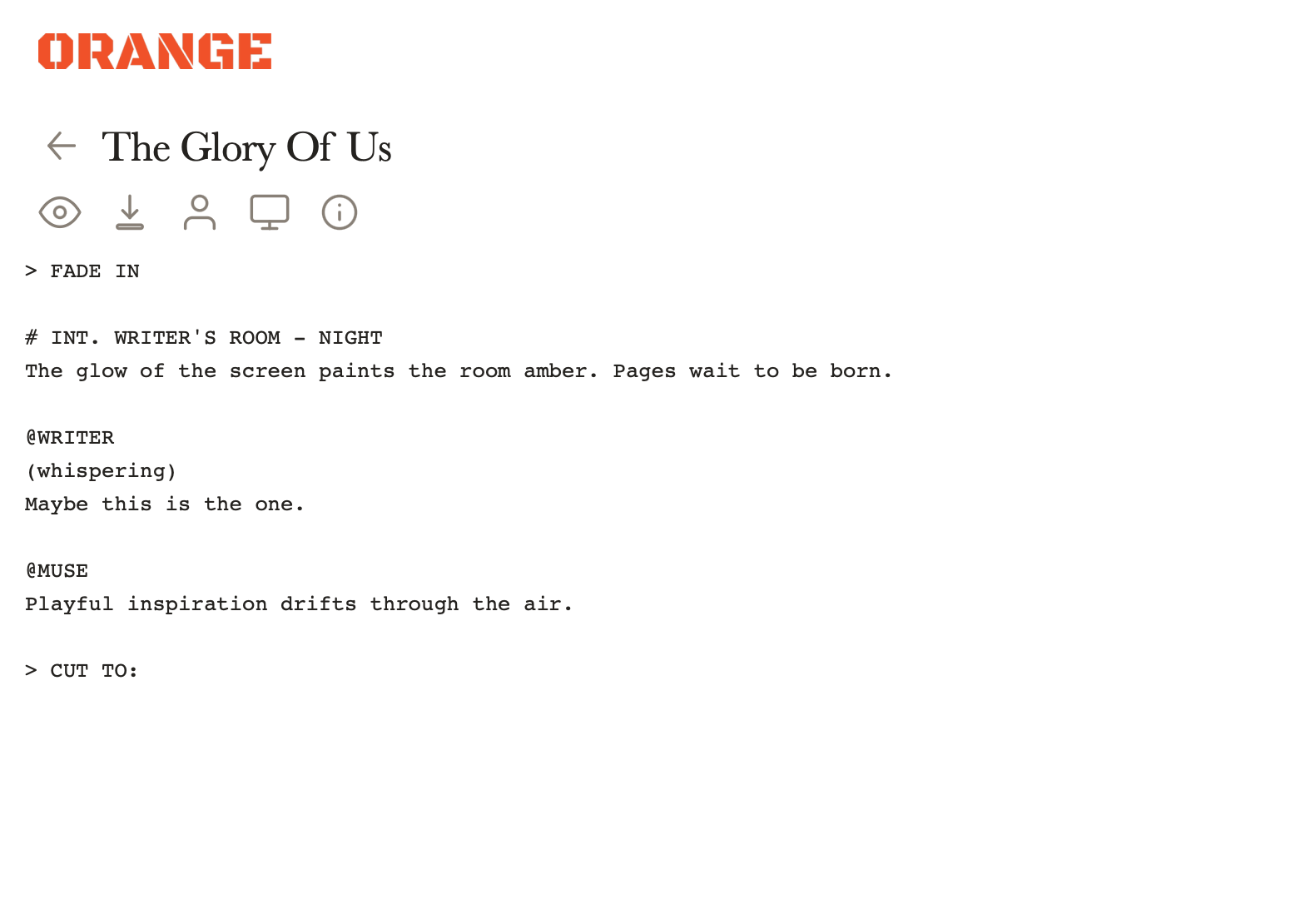 Focused writing view inside Orange